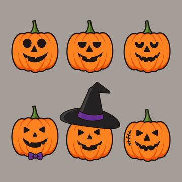 Pumpkin halloween jack o lantern set with witch hat and bow tie clip