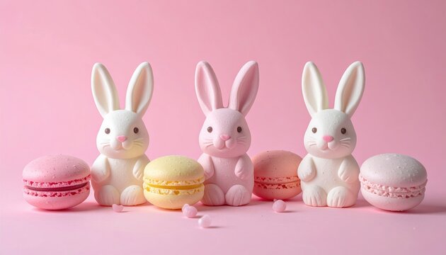 Easter bunny sweets on pastel pink background