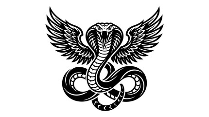Fototapeta premium Majestic winged cobra snake tribal illustration.