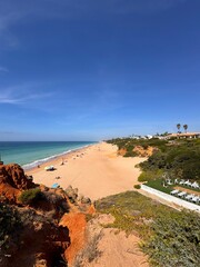 view from the Mirador de Playa de Roche along the beautiful endless beaches Playa de Roche and Playa del Puerco towards Novo Sancti Petri, Chiclana de la Frontera, Andalusia, Spain © keBu.Medien