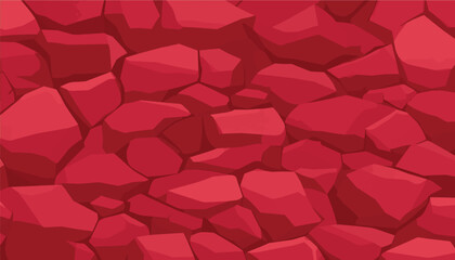 Obraz premium Red stone wall texture, vector background. Stylized crimson rock pattern for modern graphic design, gaming backdrop, banner layout, or creative surface motif. Abstract flat geometric stone layers.