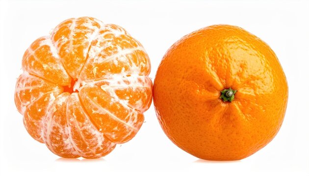 Whole peeled mandarin isolated on white background
