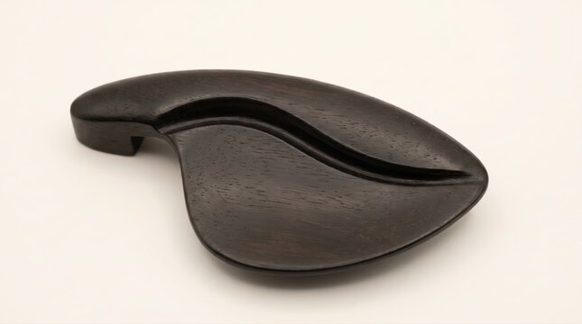Carved ebony violin tailpiece isolated on white background for musical instrument repair.