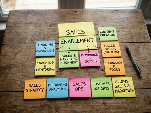 Sales Enablement Strategy And Planning With Sticky Notes
