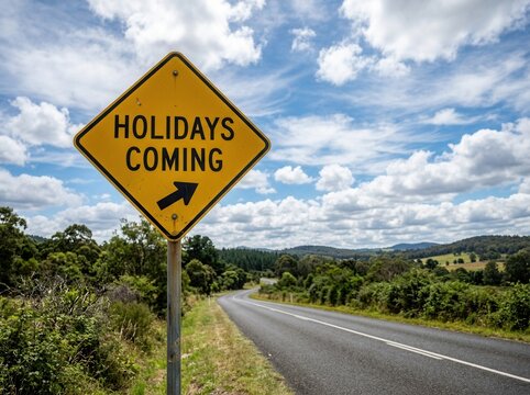 Roadside Sign Suggests Imminent Holiday Travel Adventures Begin Soon