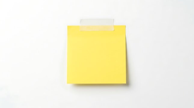 Blank yellow sticky note attached with tape for office and school reminders