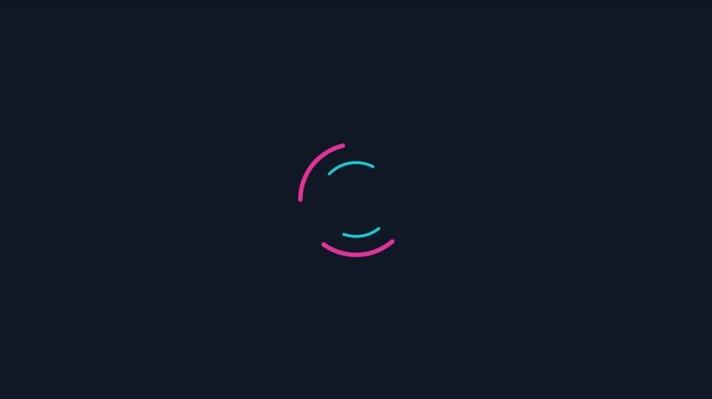 Minimalist loading spinner animation with neon pink and cyan circular progress rings 4k circle