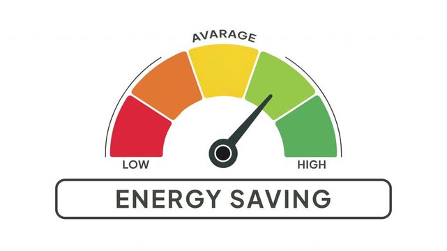 Energy Saving Level Gauge Animation from Low to High Indicator on Energy Efficiency and Power Management Background Motion Graphics