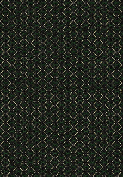 Seamless heavy decorative fabric panel with green geometric lines on a jet-black pear-finish background