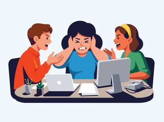 Fototapeta premium Stressed coworkers discussing computer issues together
