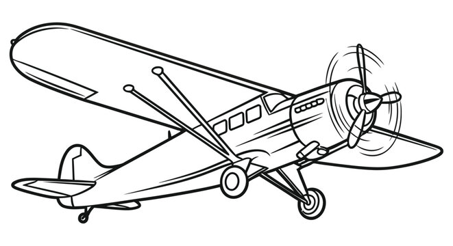 Line drawing depicts a vintage single engine airplane with visible propeller and wing struts