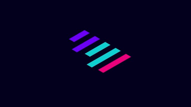 Abstract isometric loading bar animation with neon gradient bars on dark 4k background