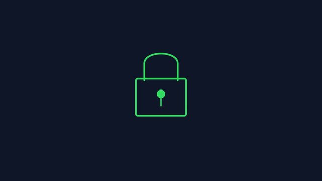 Minimalist green digital padlock animation for cybersecurity and data protection concepts 4k