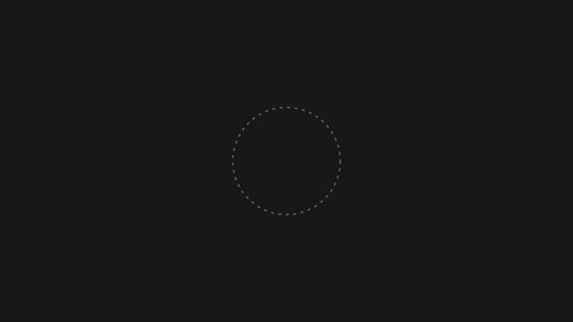 Minimalist loading spinner animation with rotating dotted circle on dark 4k background, progress buffering