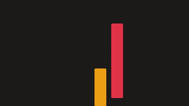 Animated colorful bar chart graph rising and falling on dark background, for business data, analysis and financial, growth animation 4k