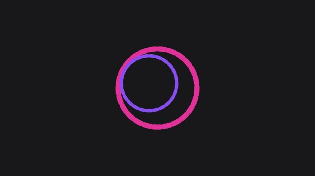 Abstract motion with pink and purple intersecting circles on dark animation 4k background, motion circles