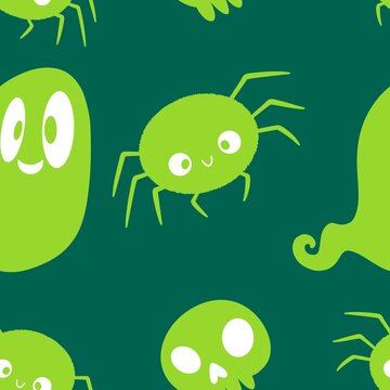 Cartoon monsters seamless Halloween spider pattern for wallpaper and fabrics and textiles and packaging and linens
