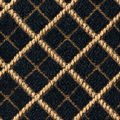 Fototapeta premium Seamless pattern dark blue carpet with a beige rope diamond pattern. Presenting a woven textile texture for design and background use