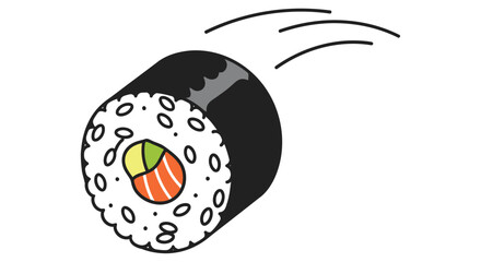 A colorful sushi roll illustration with visible rice maki nigiri © Ferdous_Studio1989