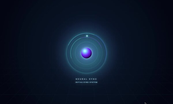 An abstract representation of a neural network or atomic structure with glowing concentric rings and a central sphere, set against a dark background, symbolizing technology and science