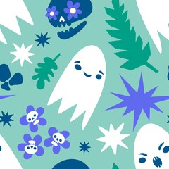 Halloween cute ghost seamless cartoon pattern for wrapping paper and fabrics and kids clothes print and packaging
