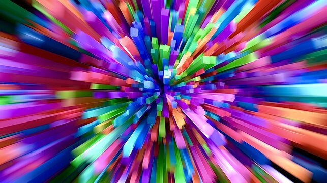 Abstract vibrant geometric shapes expanding from center