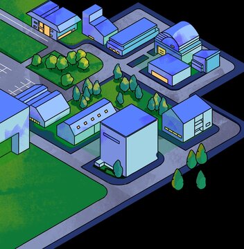 isometric city drawing style, building 