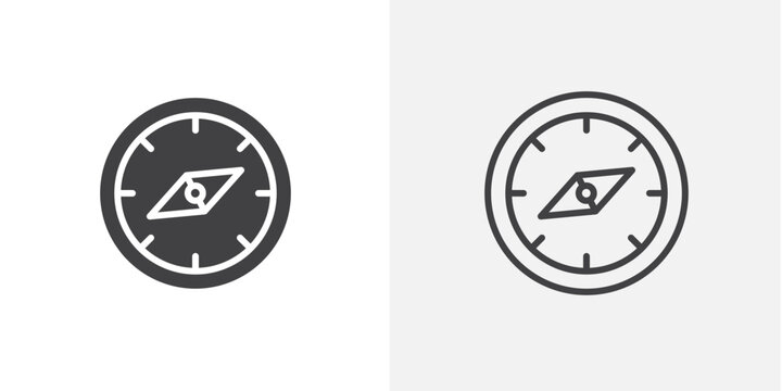 Compass icon flat outline in black