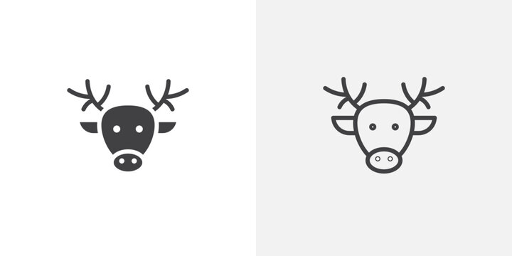 Deer rudolph icon flat outline in black