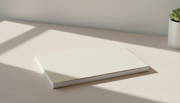 Notebook cover mockup with minimalist design on a light wooden surface
