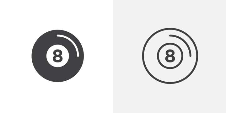 Pool 8 ball icon flat outline in black