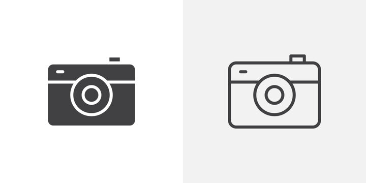 Retro camera icon flat outline in black