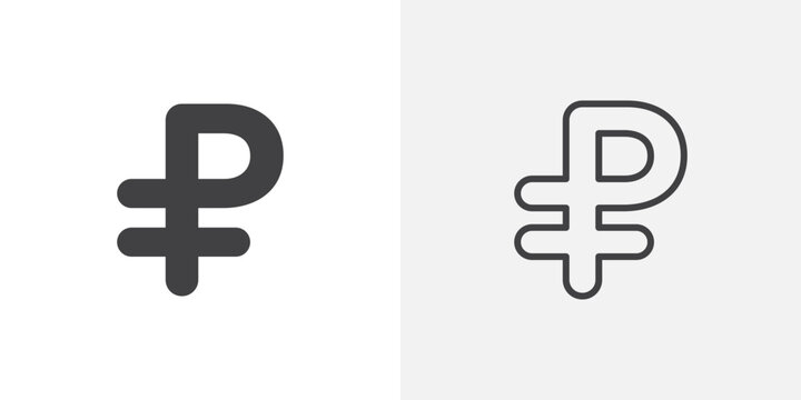 Ruble icon flat outline in black
