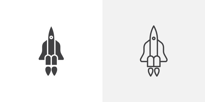 Space shuttle icon flat outline in black