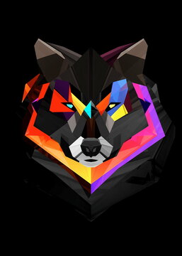COLORFUL LOW POLY WOLF PORTRAIT &ndash; GEOMETRIC WILDLIFE DIGITAL ART