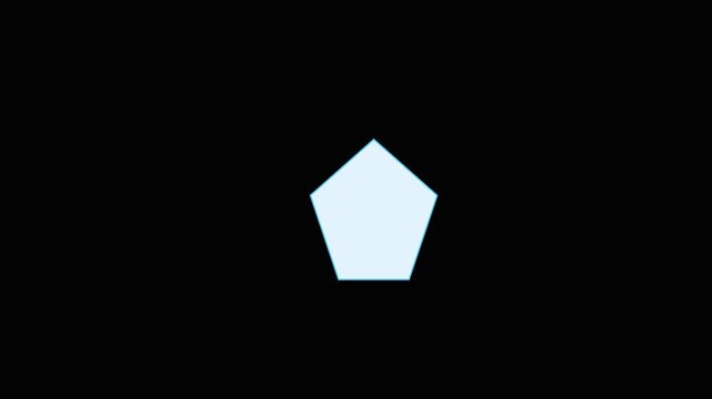 Minimalist pentagon shape pulsing and resizing animation on 4k black background, geometry motion minimalist