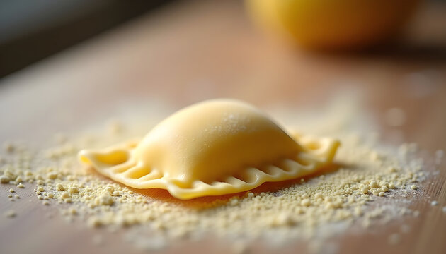 Fresh Homemade Ravioli on Wooden Board