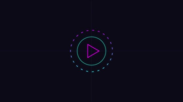 Neon hud loading interface with pulsing triangle and circular progress animation 4k digital