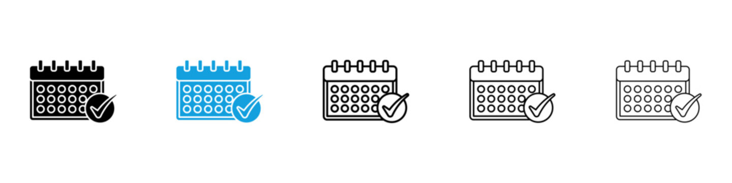 Calendar check icon flat outline in black