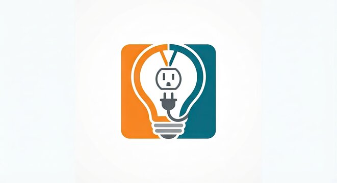 Lightbulb with plug icon in orange and teal