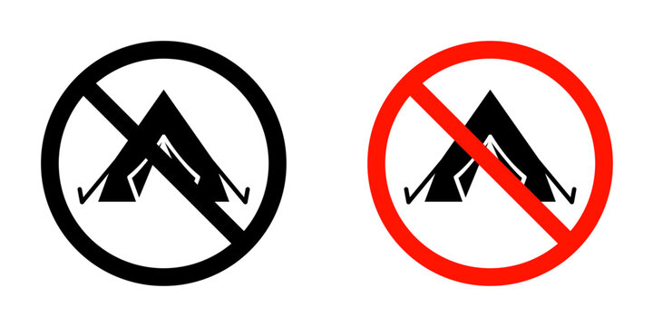 No camping sign flat outline in black