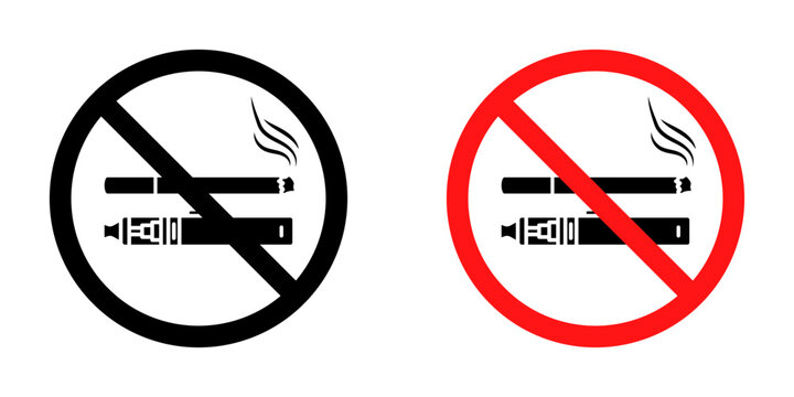 No smoking including electronic cigarettes sign flat outline in black
