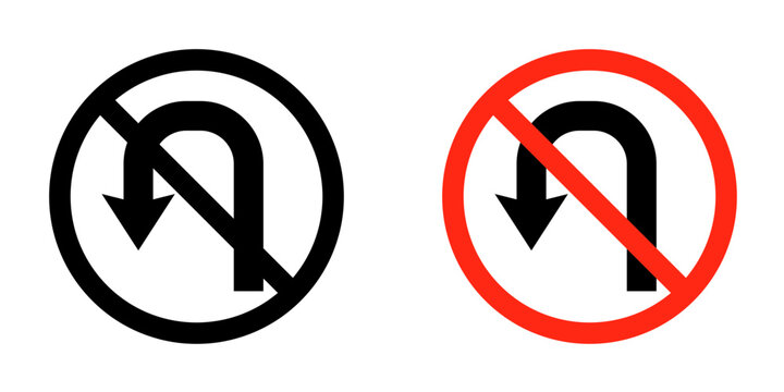 No u turn road sign flat outline in black