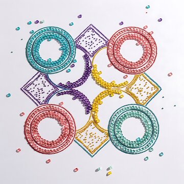 Colorful diamond painting gemstone mosaic layout arranged in geometric patterns on a surface