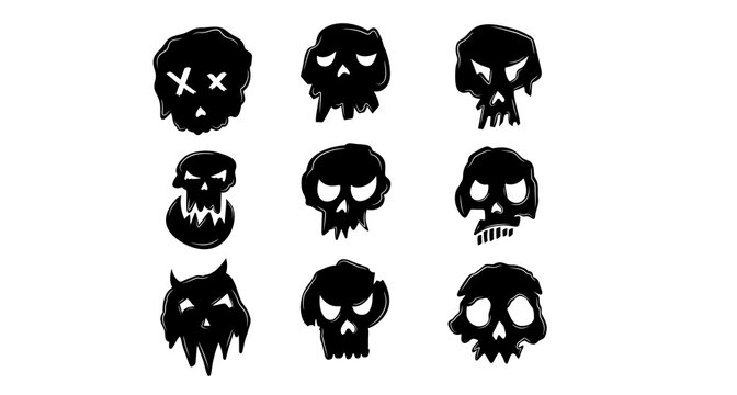 set of black and white skulls, Halloween sculls vector white background, sculls set