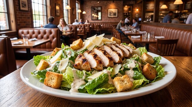 Grilled Chicken Caesar Salad in Restaurant
