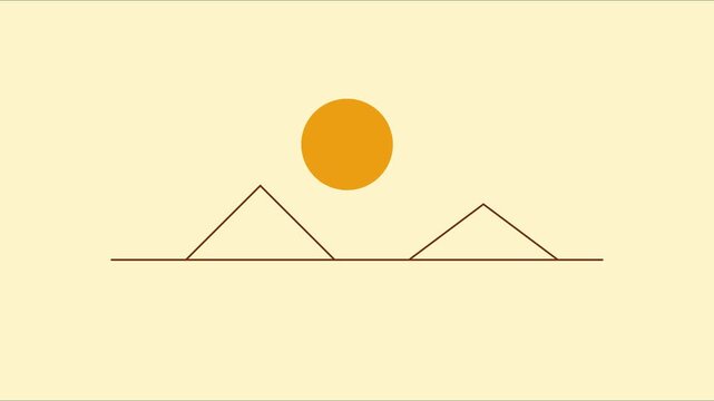 Minimalist desert landscape animation with sun and pyramids, simple line motion for travel and tourism backgrounds 4k