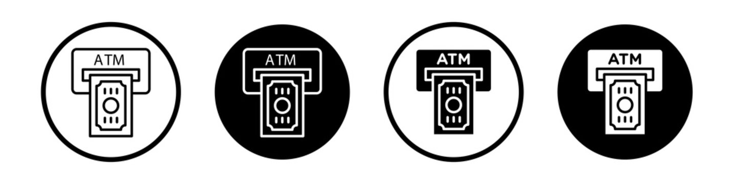 atm cash icon flat outline in black