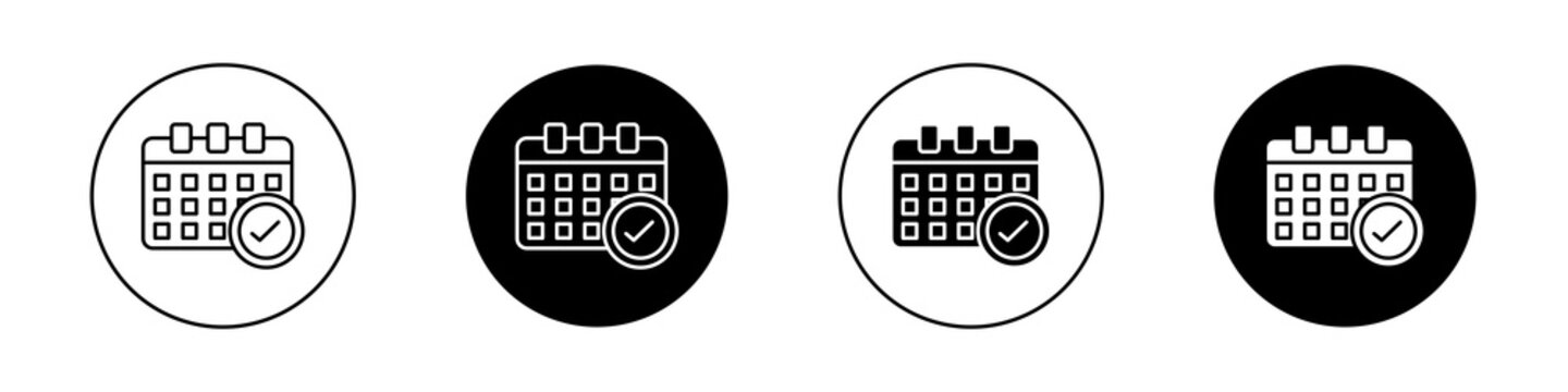 Calendar check icon flat outline in black