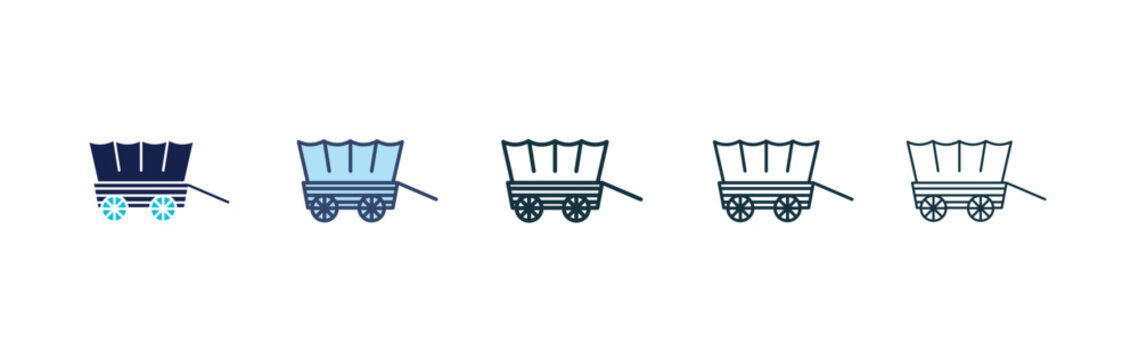 Covered wagon icon flat outline in black